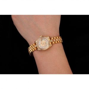 Super Clone Rolex DayJust Diamond Pave Gold Dial Gold Diamond Bracelet 1453953 - Image 9