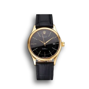 Rolex Cellini Date Black Dial Gold Case Black Leather Strap