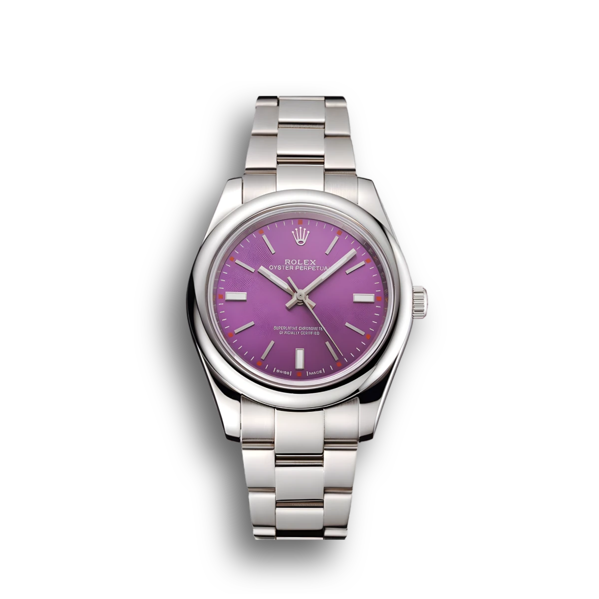 Rolex Oyster Perpetual Red Grape Dial Stainless Steel Case And Bracelet