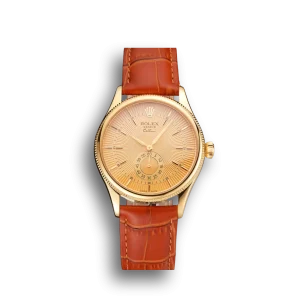 Super Clone Rolex Cellini Gold Dial Gold Case Light Brown Leather Strap