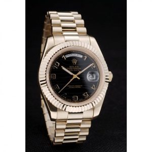 Super Clone Rolex Day-Date Gold Stainless Steel Ribbed Bezel Black Dial 41998 - Afbeelding 3