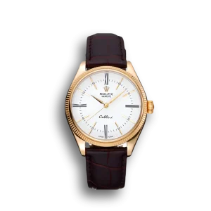 Rolex Cellini White Dial Gold Case Brown Leather Strap 622833