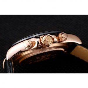 Super Clone Rolex Daytona Rose Gold Case Black Dial Black Leather Strap - Image 10