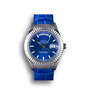 Super Clone Rolex Day-Date Oyster Collection Blue Leather Band 621490