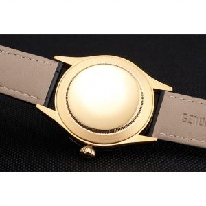 Super Clone Rolex Cellini Black Dial Gold Case Black Leather Strap - Image 8