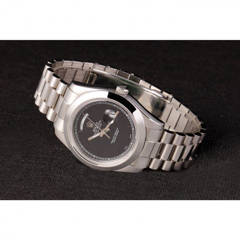 Super Clone Rolex Day-Date Stainless Steel Bracelet Black Dial 80294 - Image 4