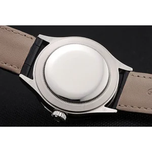 Super Clone Rolex Cellini Time Silver Case Black Dial Black Leather Bracelet  622654 - Imagen 7