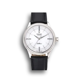 Super Clone Rolex Cellini Time Silver Case White Dial Black Leather Bracelet  622653