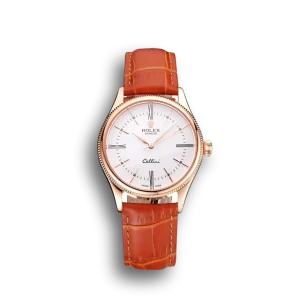 Super Clone Rolex Cellini White Guilloche Dial Gold Case Light Brown Leather Strap