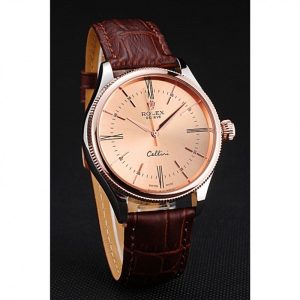 Rolex Cellini Gold Dial And Bezel Stainless Steel Case Brown Leather Strap 622840 - Imagen 3