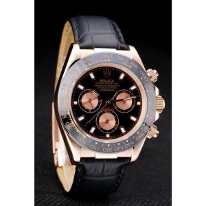 Super Clone Rolex Daytona Rose Gold Case Black Dial Black Leather Strap - Image 3