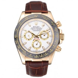 Super Clone Rolex Cosmograph Daytona Gold Case White Dial Brown Leather Bracelet 622633 - Imagen 13