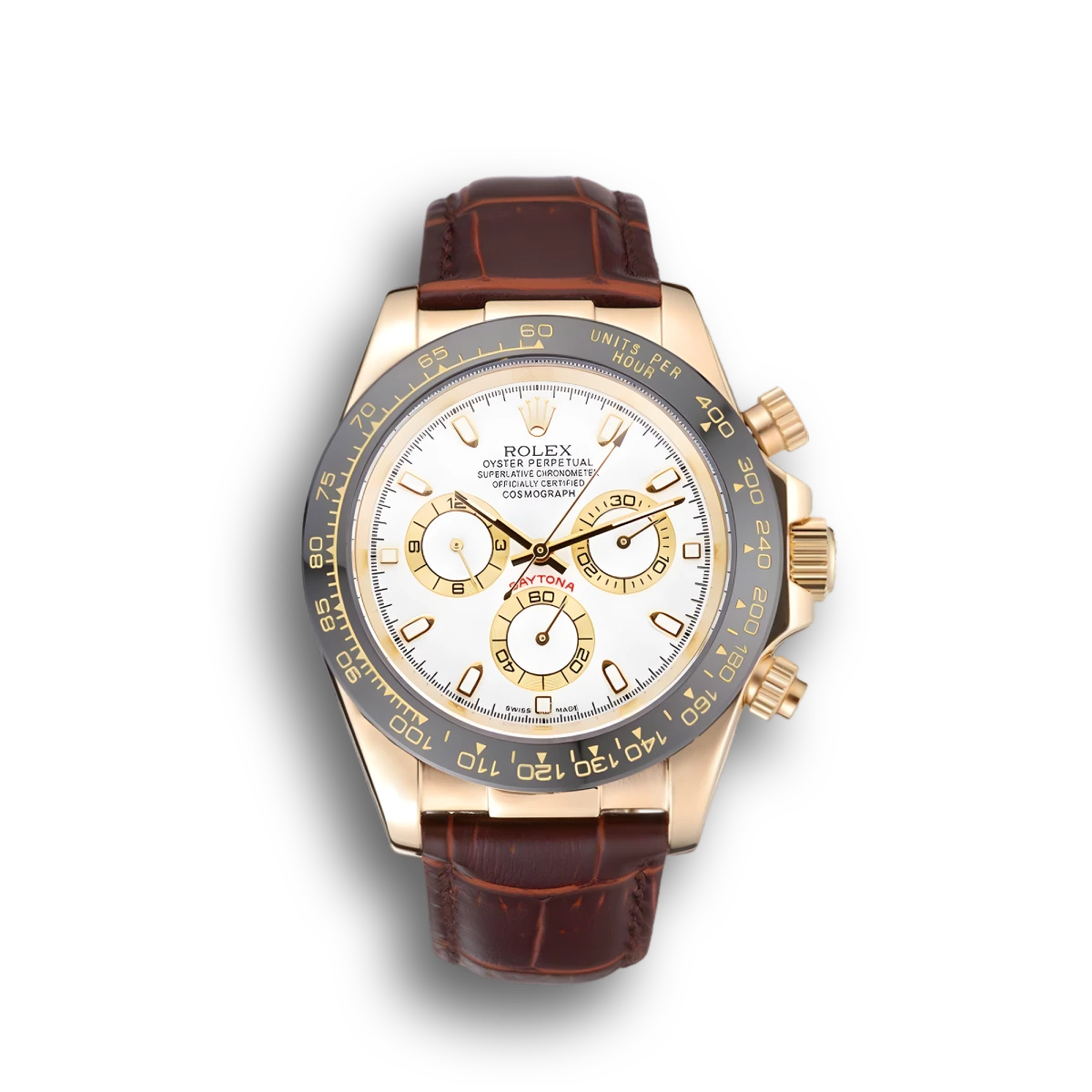 Super Clone Rolex Cosmograph Daytona Gold Case White Dial Brown Leather Bracelet 622633