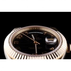 Super Clone Rolex Day-Date Gold Stainless Steel Ribbed Bezel Black Dial 41998 - Afbeelding 11