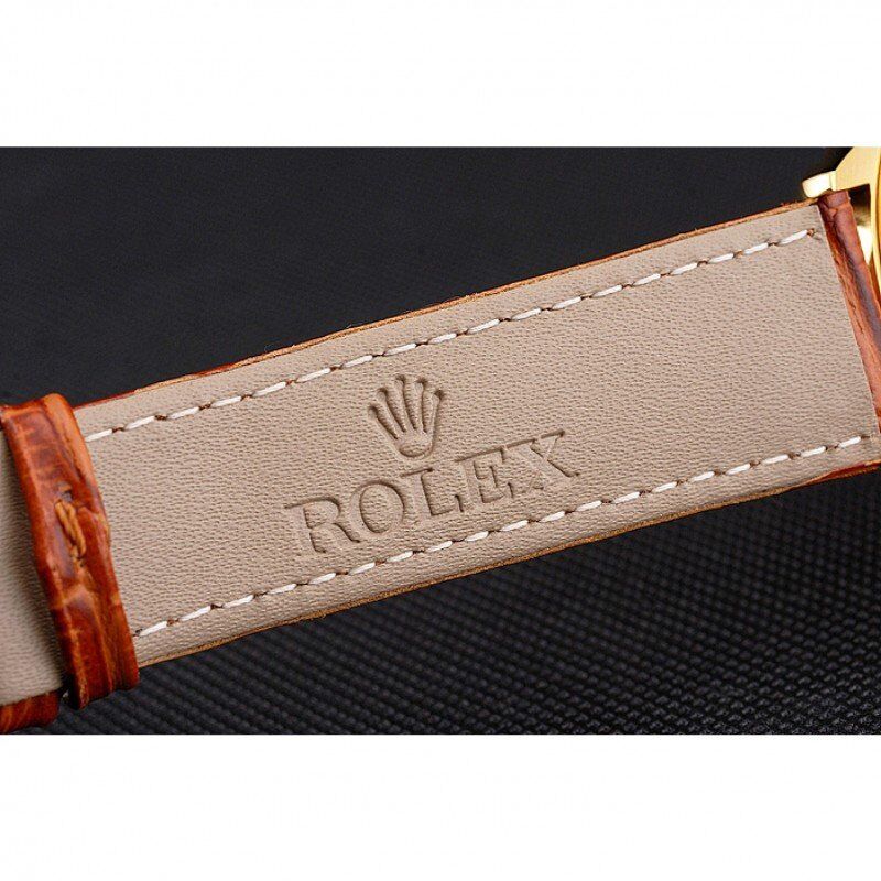 Super Clone Rolex Datejust Gold Dial Gold Case Light Brown Leather Strap - Image 7