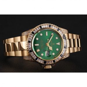 Super Clone Rolex GMT Master II Green Dial Stone Set Bezel Gold Case And Bracelet 1453748 - Image 4