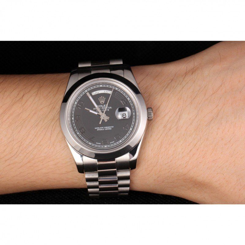 Super Clone Rolex Day-Date Stainless Steel Bracelet Black Dial 80294 - Image 11