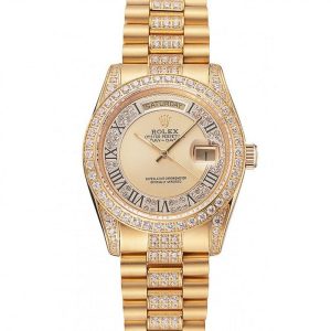 Super Clone Rolex Day-Date Diamond Pave Gold Dial Gold Diamond Bracelet 1453954 - Image 10