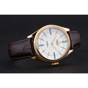 Rolex Cellini White Dial Gold Case Brown Leather Strap 622833 – Bild 5