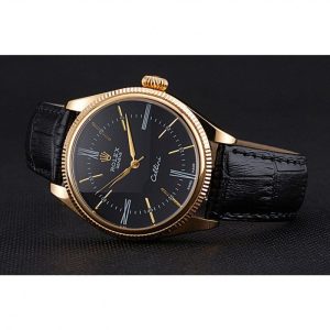 Rolex Cellini Black Dial Gold Case Black Leather Strap 622832 - Image 4