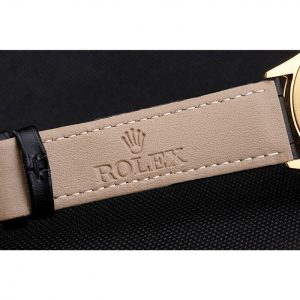 Super Clone Rolex Cellini Black Dial Gold Case Black Leather Strap - Image 7