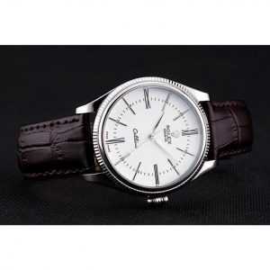 Rolex Cellini White Dial Stainless Steel Case Brown Leather Strap 622839 - الصورة 5