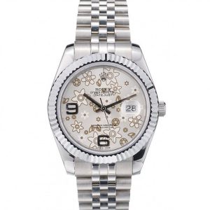 Super Clone Rolex DateJust Stainless Steel Ribbed Bezel Flower Silver Dial 42001 - Image 11
