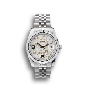 Super Clone Rolex DateJust Stainless Steel Ribbed Bezel Flower Silver Dial 42001