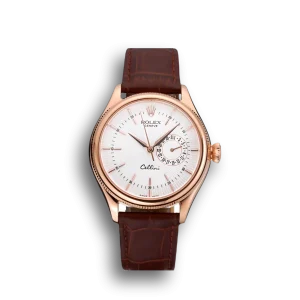 Rolex Cellini White Rose Dial Gold Case Brown Leather Bracelet 622725