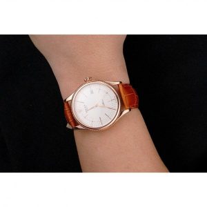 Super Clone Rolex Cellini Date White Dial Rose Gold Case Brown Leather Strap - Image 10
