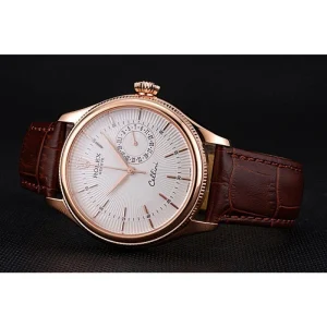 Rolex Cellini White Rose Dial Gold Case Brown Leather Bracelet 622725 - Image 4