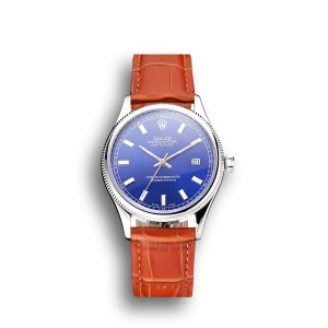 Super Clone Rolex Datejust Blue Dial Stainless Steel Case Light Brown Leather Strap