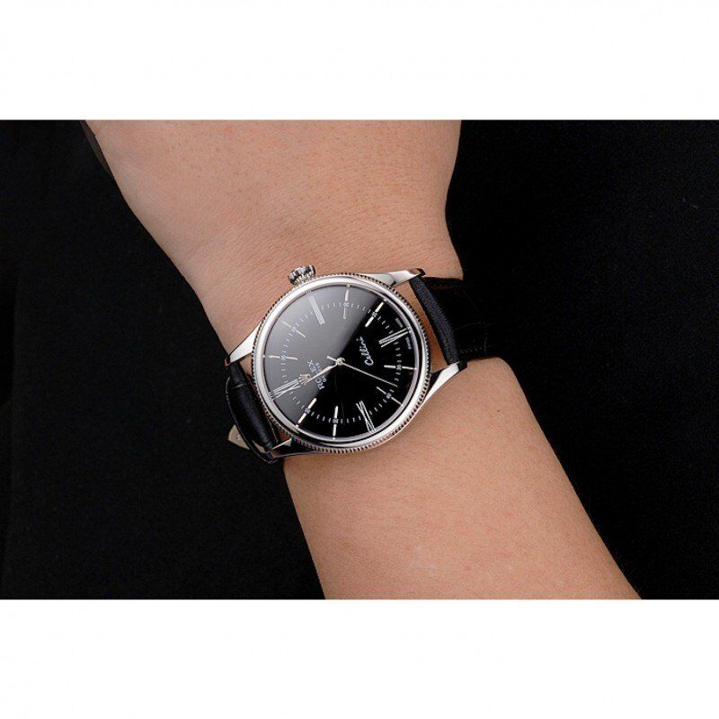 Super Clone Rolex Cellini Black Dial Roman Numerals Stainless Steel Case Black Leather Strap - Image 10