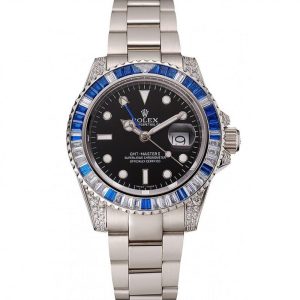 Super Clone Rolex GMT Master II Black Dial Stone Set Bezel Stainless Steel Case And Bracelet 1453747 - Image 11