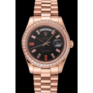 Vista alternativa de Super Clone Rolex Day-Date Diamonds And Rubies Black Dial Rose Gold Bracelet 1454102