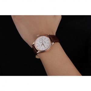 Rolex Cellini White Rose Dial Gold Case Brown Leather Bracelet 622725 - Image 10