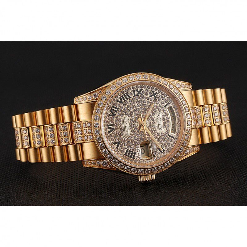 Super Clone Rolex Day-Date Diamond Pave Dial Gold Diamond Bracelet 1453956 - Afbeelding 4