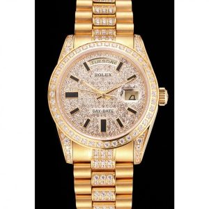 Vista alternativa de Super Clone Rolex Day-Date Yellow Gold Diamond Pave
