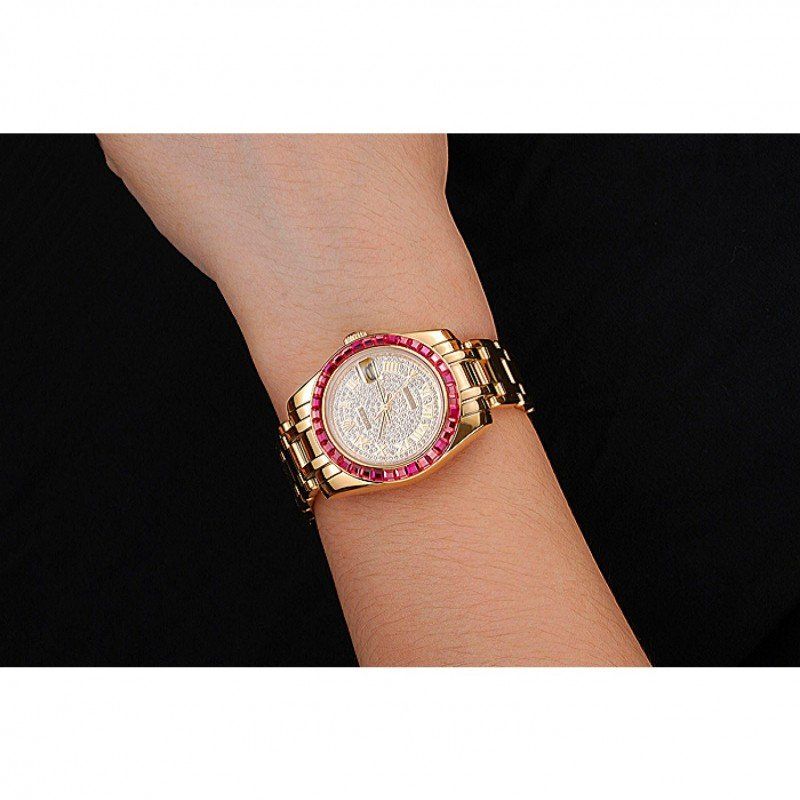 Rolex Datejust Diamond Dial Pink Jewels Bezel Gold Case And Bracelet 622835 – Image 10