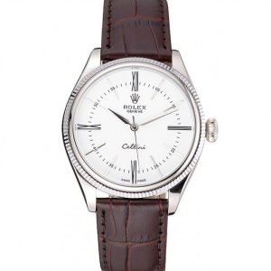 Rolex Cellini White Dial Stainless Steel Case Brown Leather Strap 622839