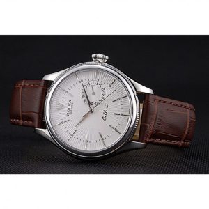 Rolex Cellini White Dial Stainless Steel Case Brown Leather Bracelet 622723 - Afbeelding 4