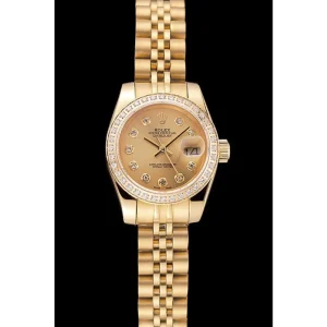 Super Clone Rolex Lady-Datejust Champagne Dial Diamond Bezel Gold Jubilee Bracelet 1454096 - Image 2