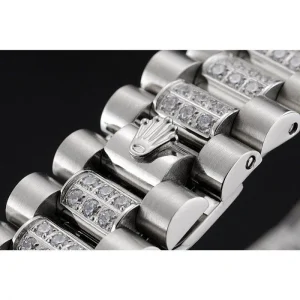 Super Clone Rolex Day-Date Diamond Pave Dial And Bezel And Stainless Steel Bracelet - Image 6