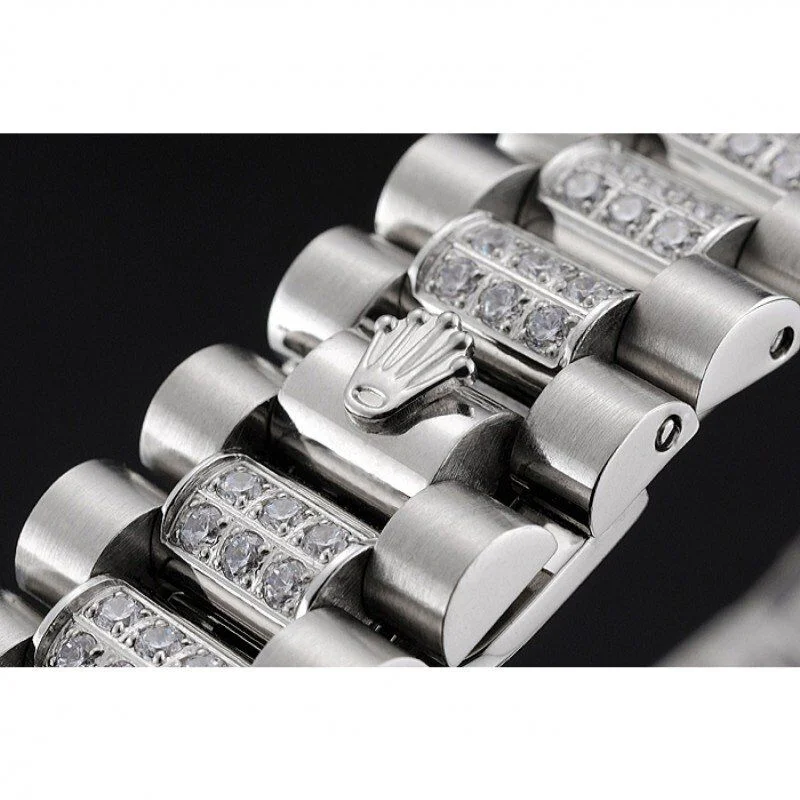 Super Clone Rolex Day-Date Diamond Pave Dial And Bezel And Stainless Steel Bracelet - Image 6
