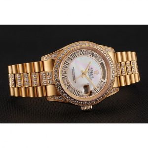 Super Clone Rolex Day-Date Diamond Pave White Dial Gold Diamond Bracelet 1453958 - Image 4