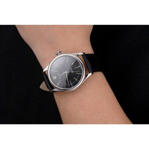 Super Clone Rolex Cellini Black Dial Steel Case Black Leather Strap – Bild 10