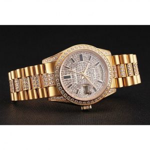 Super Clone Rolex Day-Date Yellow Gold Diamond Pave - Imagen 5
