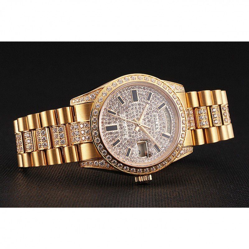 Super Clone Rolex Day-Date Yellow Gold Diamond Pave - Imagen 5