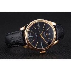 Rolex Cellini Black Dial Gold Case Black Leather Strap 622832 - Image 5