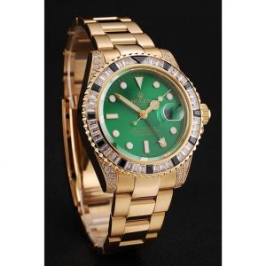 Super Clone Rolex GMT Master II Green Dial Stone Set Bezel Gold Case And Bracelet 1453748 - Image 3